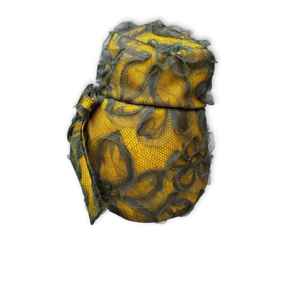 Vintage John Frederics Novelty Hat Yellow Green Tulle Sculptural Millinery MCM - Picture 4 of 8